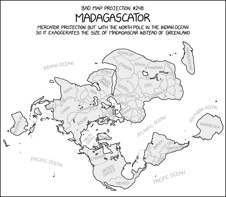 xkcd: Bad Map Projection: Madagascator (29 Apr 2022)