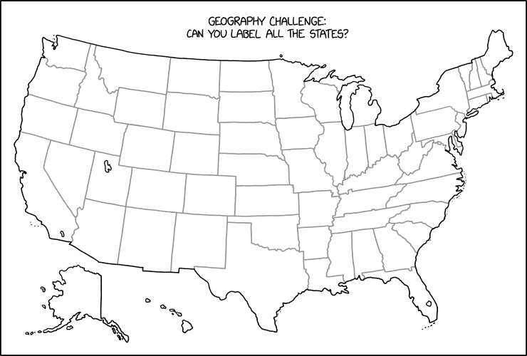 An xkcd comic by Randall Munroe called Label the States